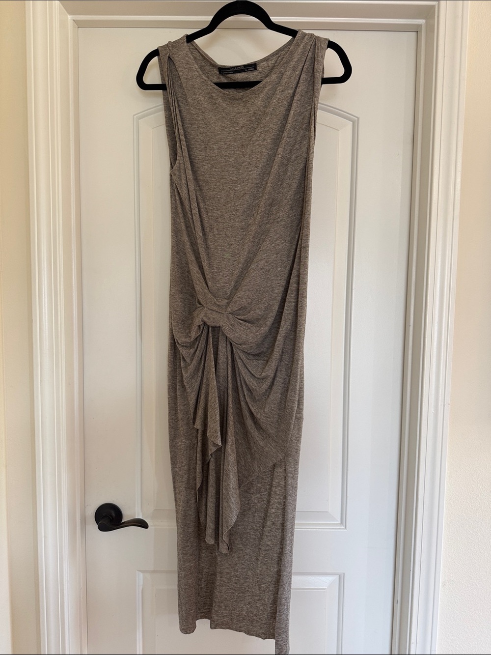 All Saints Grey Sleeveless Knot-Front Maxi Dress